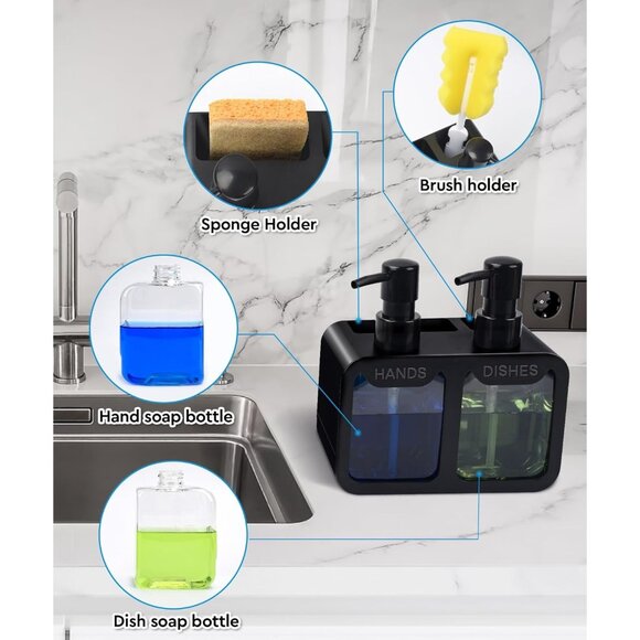 🆕 Kitchen Hand Soap Dispenser Sponge Caddy Brush Holder Organizer Useful Gadget - Picture 4 of 7